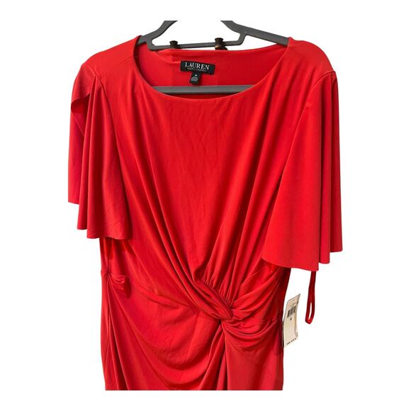 Lauren Ralph Lauren Red Twist Wrap 
Front V-Neck Dress Size 16 - Picture 2 of 8